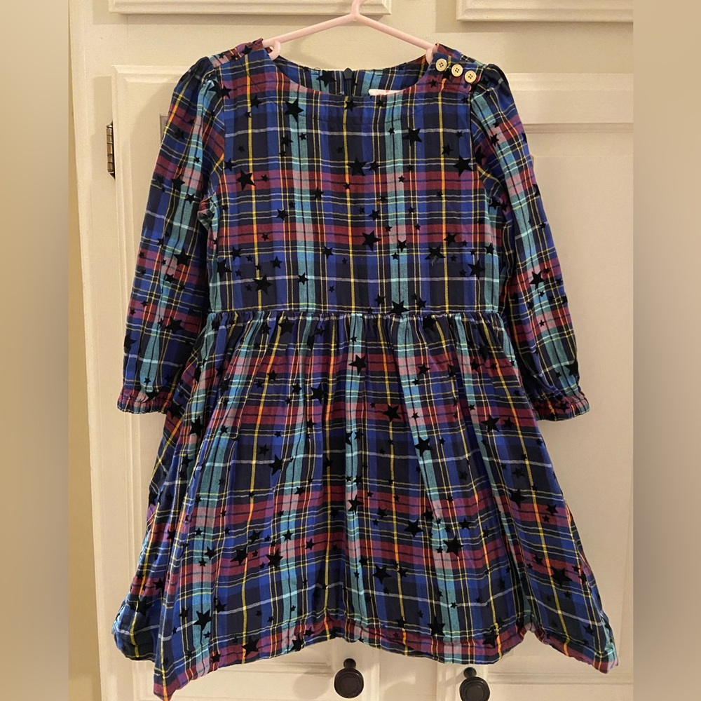 Crewcuts plaid dress with velvet stars! Size 5. Perfect condition. Needs ironing